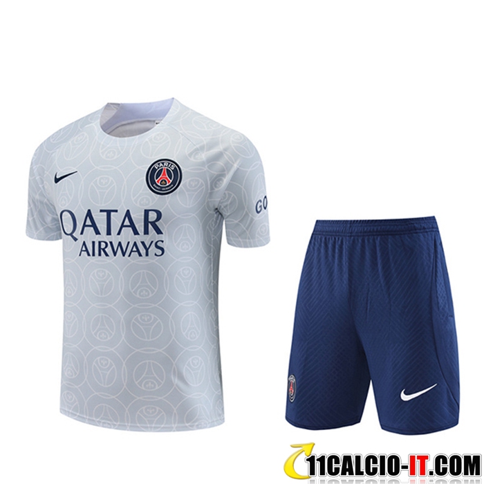 Ingrosso Kit Maglia Allenamento + Pantaloncini PSG Grigio 2022/2023