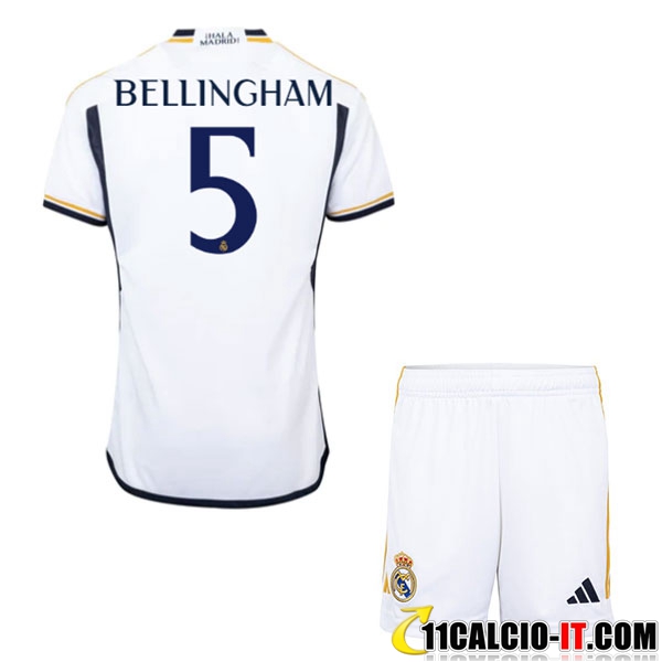 Comprare Maglie Calcio Real Madrid (BELLINGHAM #5) Bambino 2023/2024 Prima