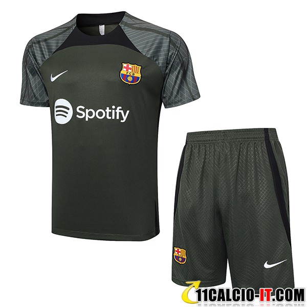 Comprare T Shirt Allenamento + Pantalonicini FC Barcellona Verde 2023/ ...